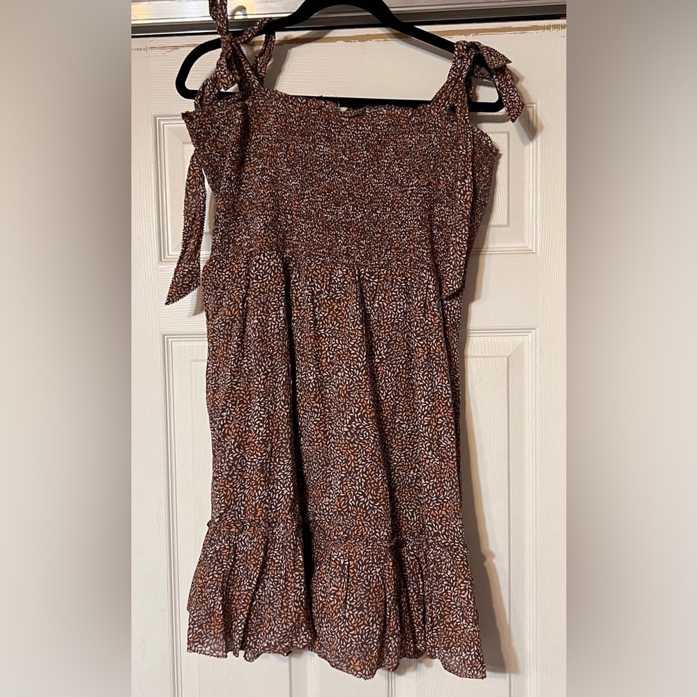 American Eagle brown, white and orange midi dress